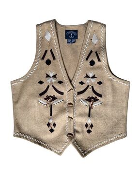 Beige Woolen Embroidered Western Vest